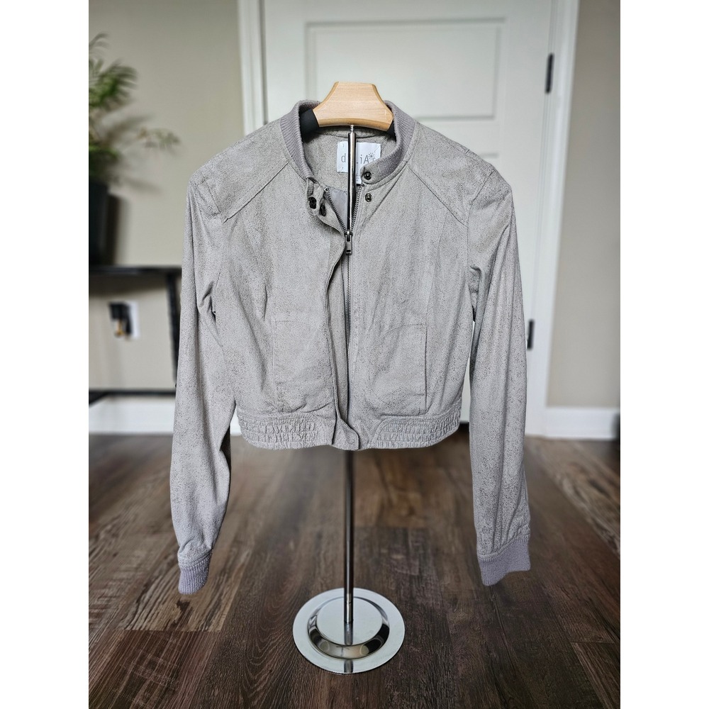 dELiAs Grey Faux Suede Cropped Bomber Jacket Zip Front Mock Neck Y2K juniors Med
